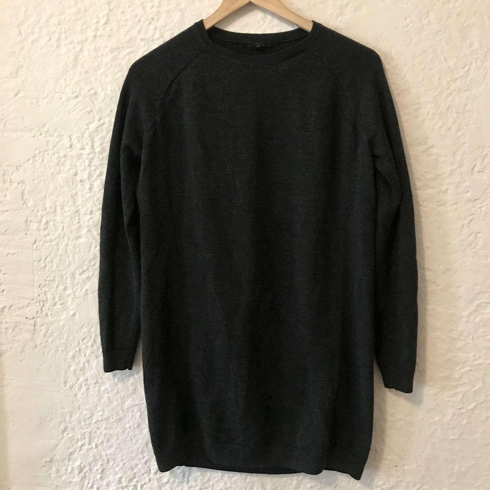 COS Wool Knit High Neck Dress Dark Gray XS